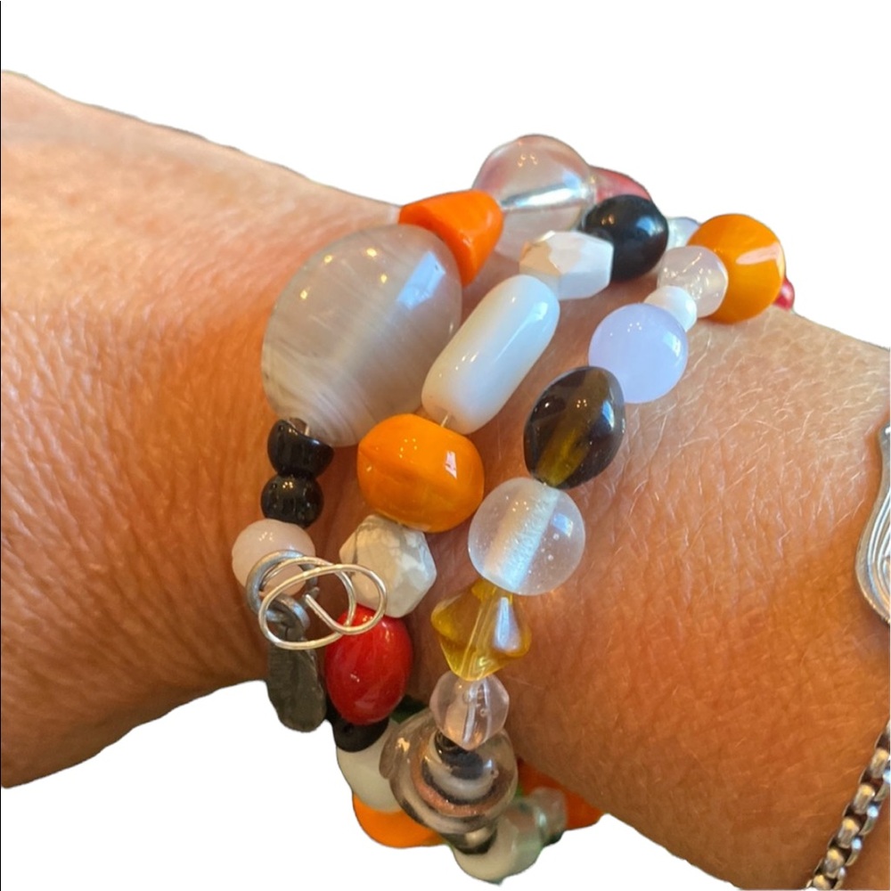 Orange, Black and White Wrap Bracelet